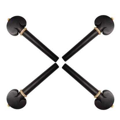 Premium Ebony Cello Pegs Set with Carved Floral Inlay – 4-Piece Handcrafted Tuning Pegs (Black) – Luxury Instrument Accessories