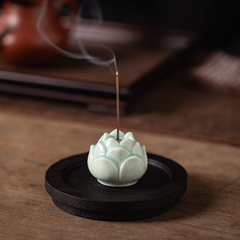 Lotus Ceramic Incense Holder - Zen Meditation Stick Incense Burner for Home & Tea Table (With Stable Base)