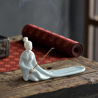 Ceramic Incense Burner with Ash Catcher - Handcrafted Zen Decor for Stick Incense (18.5x5.9x11.9cm)