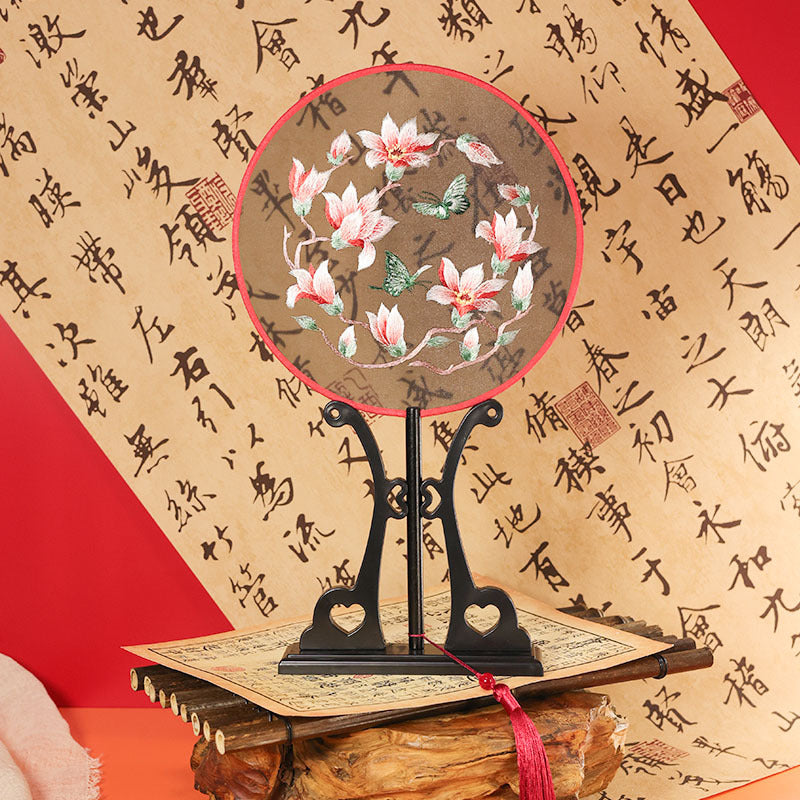 Exquisite Dual-Sided Embroidered Round Fan - Ancient Style Decorative Hand Fan
