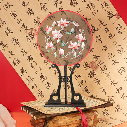 Exquisite Dual-Sided Embroidered Round Fan - Ancient Style Decorative Hand Fan