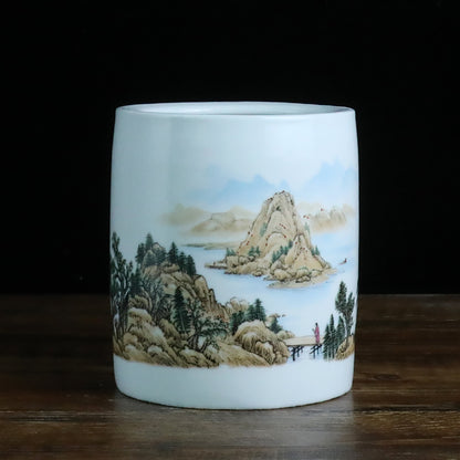 Jingdezhen Ceramic Brush Holder - 13 Classic Chinese Designs for Desk Organization (12cm Height, 10cm Diameter)