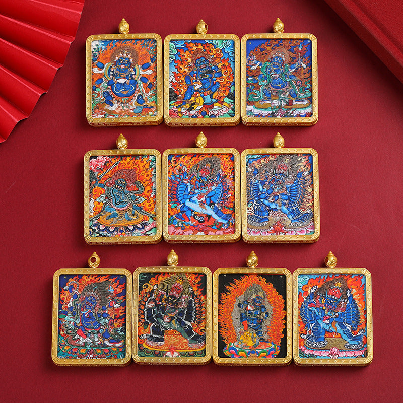 Golden Mahakala Pendant Necklace – Nepalese Thangka Gawu Box Decorative Pendant