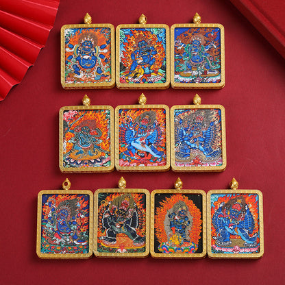Golden Mahakala Pendant Necklace – Nepalese Thangka Gawu Box Decorative Pendant