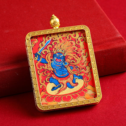 Hand-Painted Golden Eight Protector Deities Thangka Pendant - Tibetan Buddhist Amulet for Protection