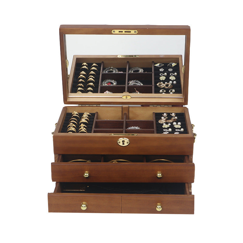 Wooden Jewelry Box with Lock - Vintage Velvet Lined Jewelry Organizer