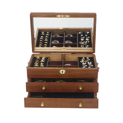 Wooden Jewelry Box with Lock - Vintage Velvet Lined Jewelry Organizer