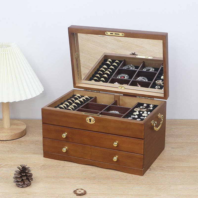 Wooden Jewelry Box with Lock - Vintage Velvet Lined Jewelry Organizer