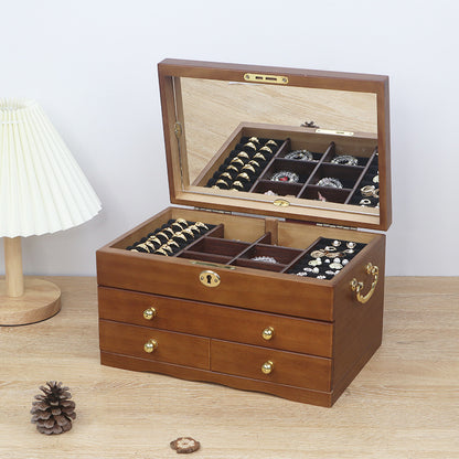Wooden Jewelry Box with Lock - Vintage Velvet Lined Jewelry Organizer
