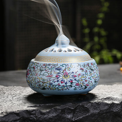 Enamel Lotus Dish Ceramic Incense Burner for Home Decoration and Aromatherapy
