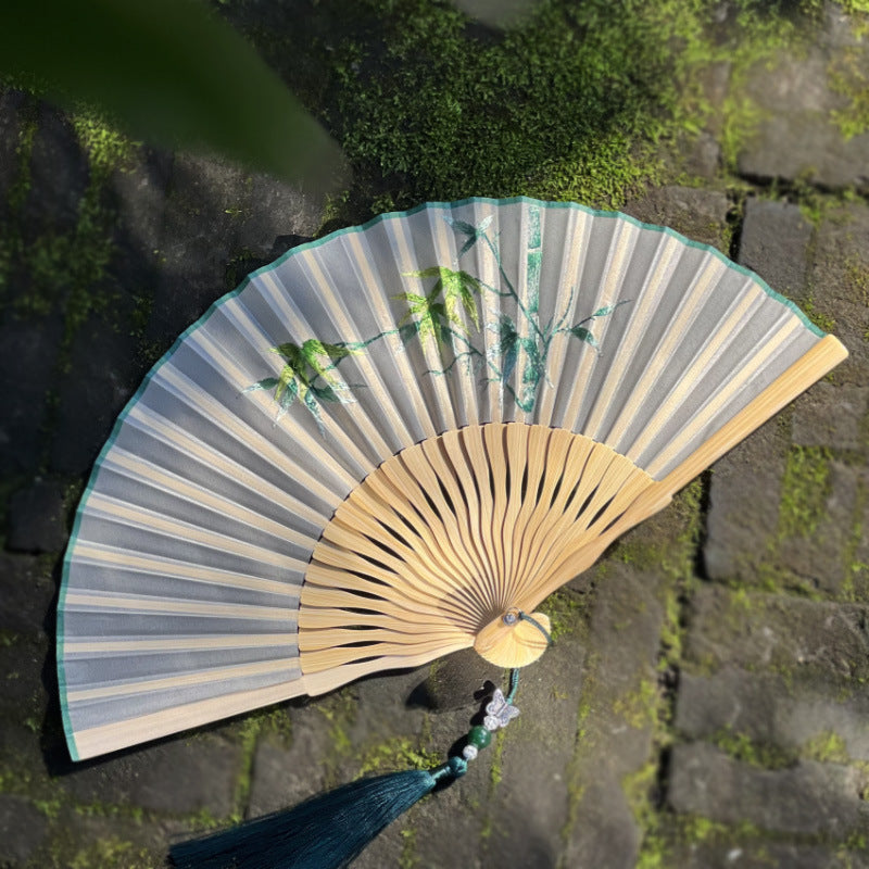 Elegant Suzhou Embroidered Folding Fan - Traditional Ancient Style Handheld Fan