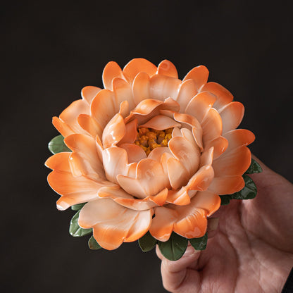 Handcrafted Ceramic Peony Incense Holder - Realistic Flower Design with Incense Slot, Tea Table Decor (Stable Base)