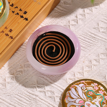 Glass & Jade-style Coil Incense Burner - Agarwood Incense Holder with Pierced Lid