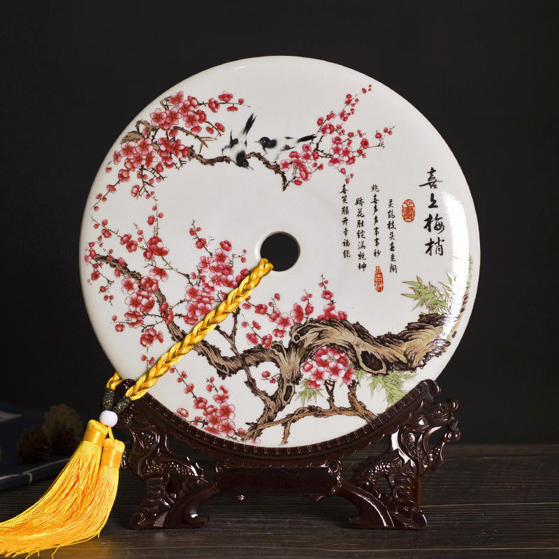 Chinese Ceramic Wall/Table Decor - Jingdezhen Porcelain with Stand (11 Auspicious Designs, 26cm Diameter, 30cm Height with Base)