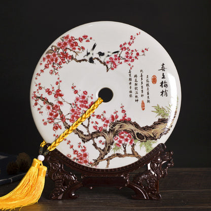 Chinese Ceramic Wall/Table Decor - Jingdezhen Porcelain with Stand (11 Auspicious Designs, 26cm Diameter, 30cm Height with Base)