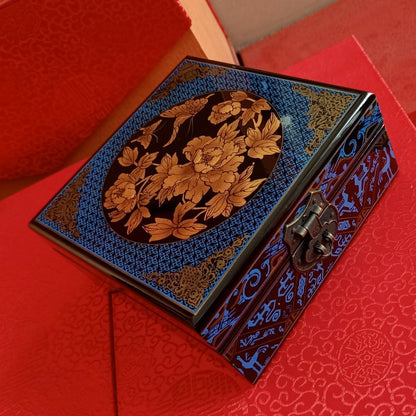 Jewelry Box | Wooden Make | Two-Layer Velvet Interior | Mirror Lid | Lacquer Finish | Handmade Chinese Art | Valentine’s & Mother’s Day Gift