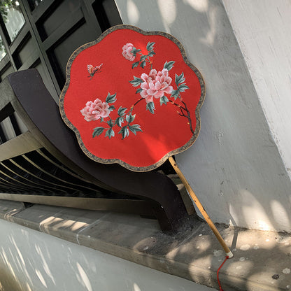 Elegant Double-Sided Embroidered Round Fan - Handmade Su Embroidery on Xiangfei Bamboo