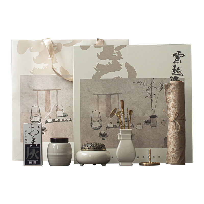 Song Style Incense Set - 6-Piece Ceramic Starter Kit with Tools & Box (45.7x23.4cm)