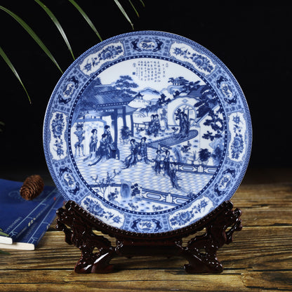Jingdezhen Blue & White Porcelain Plates - Hand-Painted Chinese Decor (25cm Diameter, 16 Classic Designs, 1000g)