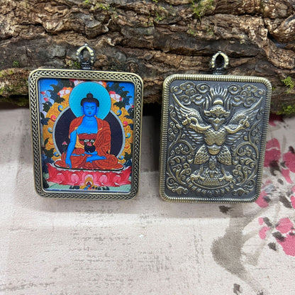 Nepalese Thangka Ghau Box Pendant with Hanging Cord – Handcrafted Sacred Amulet