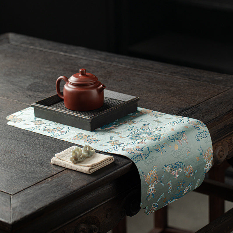 Chinese Dragon Tea Mat - Waterproof Table Runner for Tea Ceremony (50x24cm, Cotton-Linen & Gauze Fabric)
