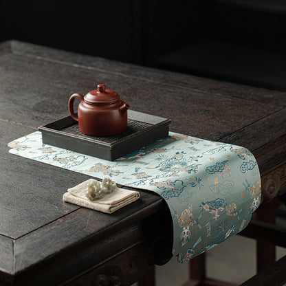 Chinese Dragon Tea Mat - Waterproof Table Runner for Tea Ceremony (50x24cm, Cotton-Linen & Gauze Fabric)