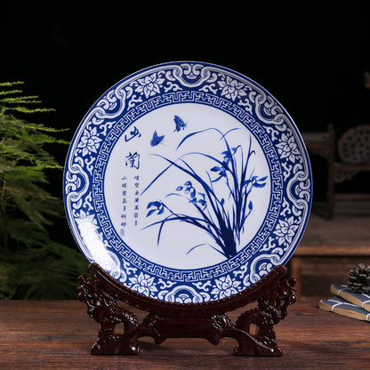 Jingdezhen Blue & White Porcelain Plates - Hand-Painted Chinese Decor (25cm Diameter, 16 Classic Designs, 1000g)