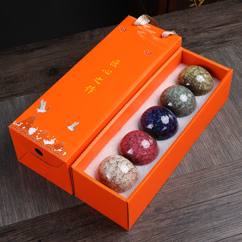Jian Zhan Tea Cups Set – Natural Glaze Transformation, Dragon Egg & Bamboo Hat Cups, Ceramic Gongfu Tea Set with Gift Box