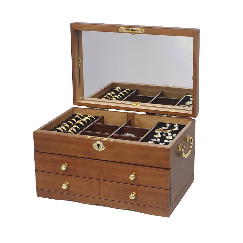 Wooden Jewelry Box with Lock - Vintage Velvet Lined Jewelry Organizer