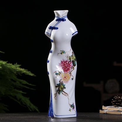 Jingdezhen Hand-Painted Porcelain Vases - Qipao-Inspired Home Decor (3 Floral Designs: Peony/Magnolia/Chrysanthemum)