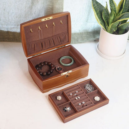 Double-Layer Wooden Jewelry Box – Vintage European Style Jewelry Organizer, Classic Home Storage for Accessories