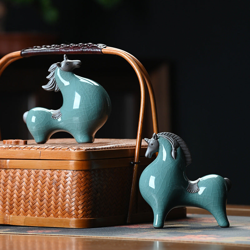 Ceramic Tang Horse Statue - Small Decorative Figurine for Home & Office, Lucky Zodiac Horse Decor