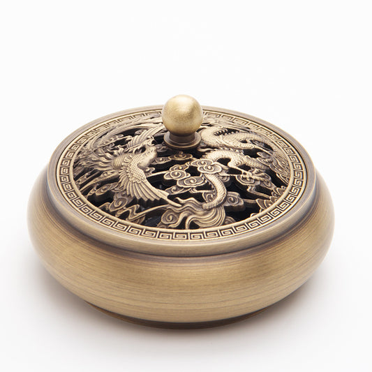 Antique Style Brass Incense Burner for Home - Engraved Incense Ceremony Accessory for Seal or Coil Incense