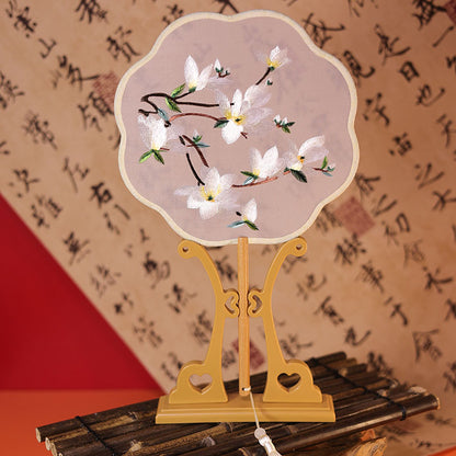 Exquisite Dual-Sided Embroidered Round Fan - Ancient Style Decorative Hand Fan