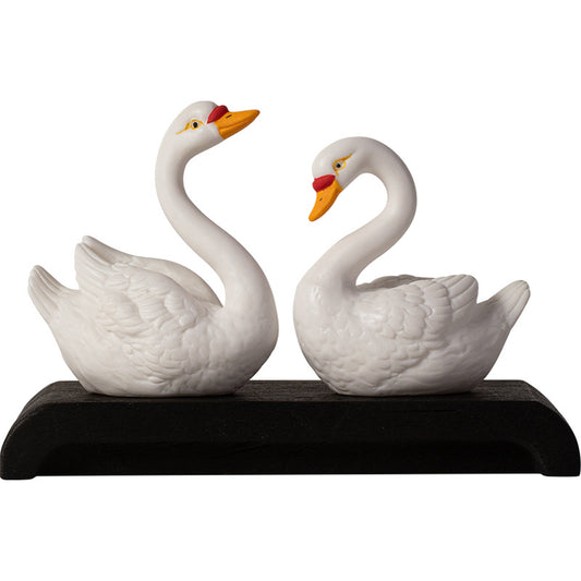 Ceramic Swan Decor Set - Elegant White Swan Figurines for Home, Office, or Fish Tank Landscape (Pair)