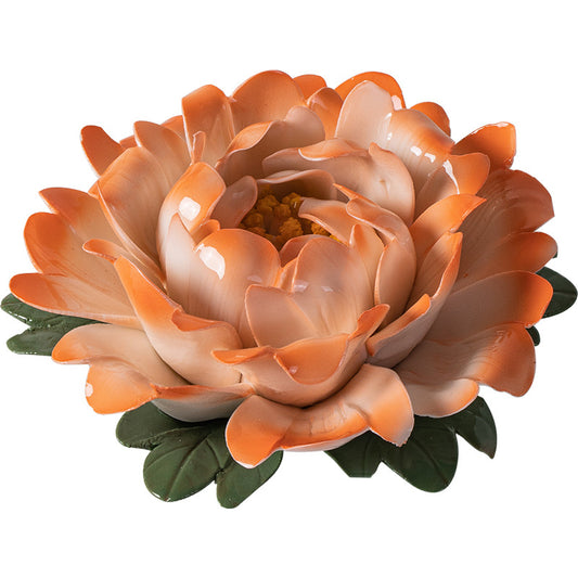 Handcrafted Ceramic Peony Incense Holder - Realistic Flower Design with Incense Slot, Tea Table Decor (Stable Base)