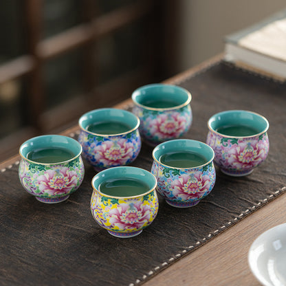 Peony Enamel Glazed Tea Master Cup - Handcrafted Retro Porcelain Tea Cup (90ml Capacity)
