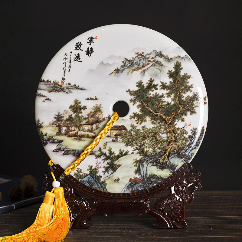 Chinese Ceramic Wall/Table Decor - Jingdezhen Porcelain with Stand (11 Auspicious Designs, 26cm Diameter, 30cm Height with Base)