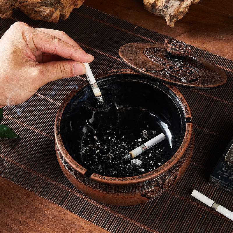 Creative Embossed Ashtray – Zen Design with Lid for Living Room & Tea Table