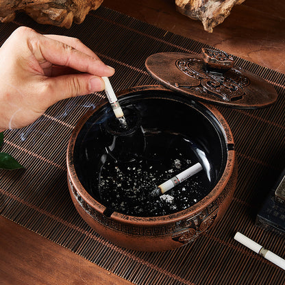 Creative Embossed Ashtray – Zen Design with Lid for Living Room & Tea Table