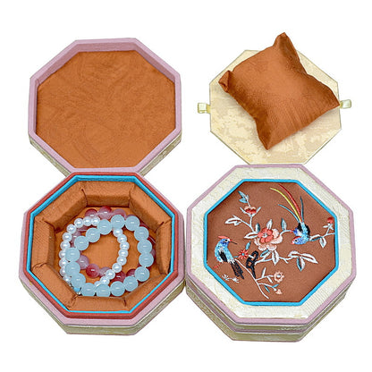 Octagonal Embroidered Jewelry Box – Traditional Chinese Brocade Bracelet & Bangle Storage Case
