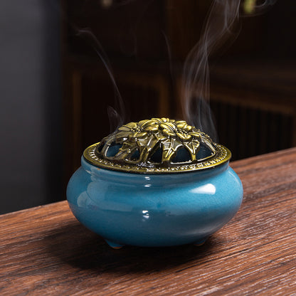 Beautiful Ice-Crack Porcelain Incense Burner with Pottery Plate for Relaxation and Meditation