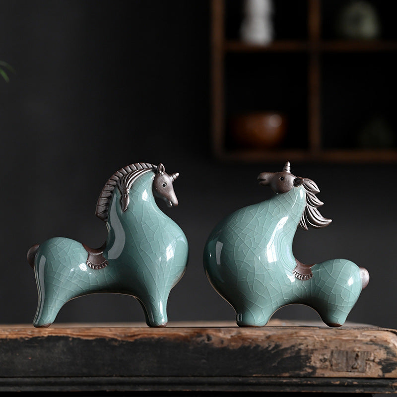 Ceramic Tang Horse Statue - Small Decorative Figurine for Home & Office, Lucky Zodiac Horse Decor