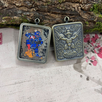 Nepalese Thangka Ghau Box Pendant with Hanging Cord – Handcrafted Sacred Amulet