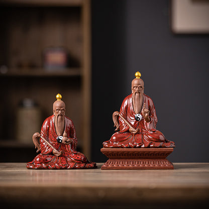 Chinese Ceramic Laozi Statue – Taoist Deity Figurine with Gourd & Horsetail Whisk, Handcrafted Home Altar Decor (13.7x9.2x14.6cm)