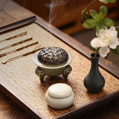 Ceramic Coil Incense Burner with Three Goats Design - Sandalwood and Seal Incense Holder