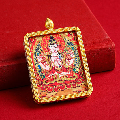 Hand-Painted Golden Eight Protector Deities Thangka Pendant - Tibetan Buddhist Amulet for Protection