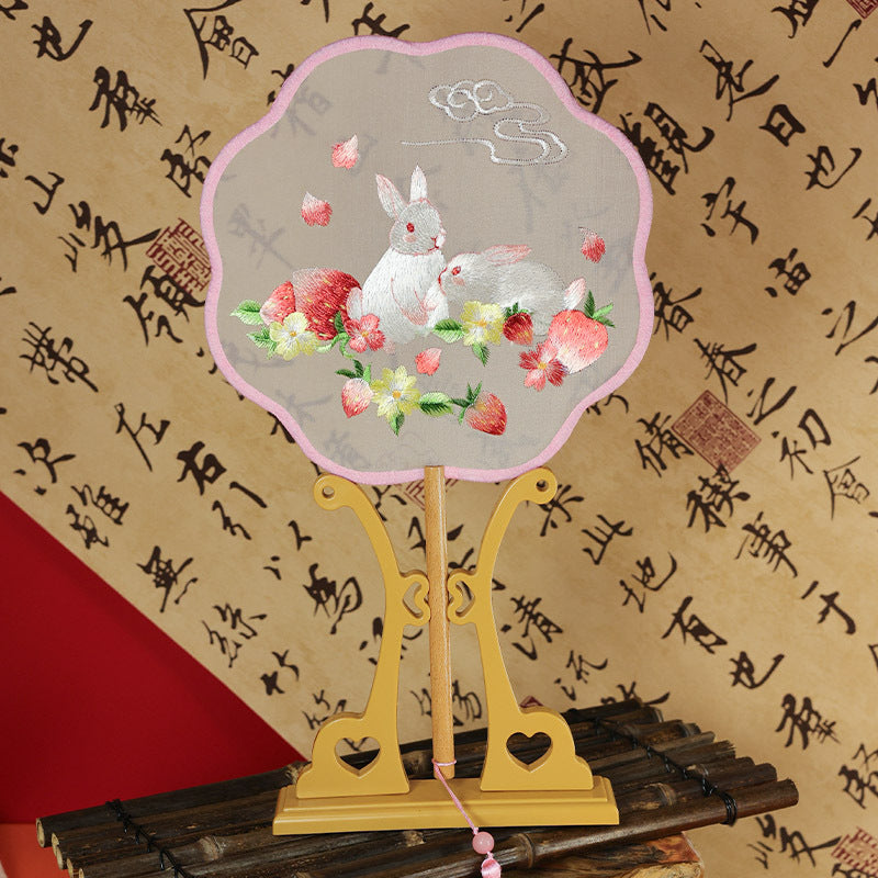 Exquisite Dual-Sided Embroidered Round Fan - Ancient Style Decorative Hand Fan