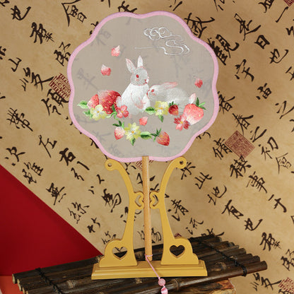 Exquisite Dual-Sided Embroidered Round Fan - Ancient Style Decorative Hand Fan
