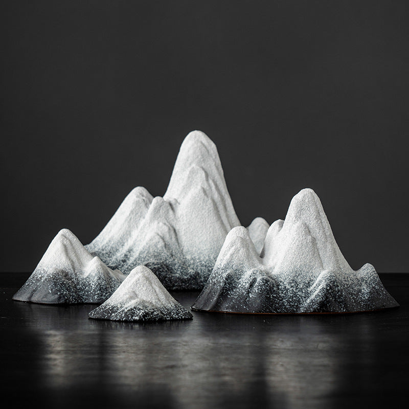Ceramic Snow Mountain Miniature - Zen Home Decor for Tabletop & Aquarium (Handcrafted Chinese-Style Landscape)